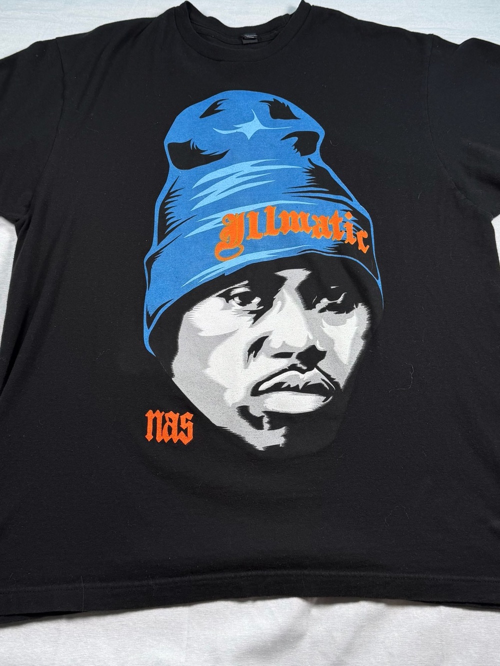 Nas Illmatic T Shirt Mens XL Tultex Black Blue Beanie Graphic Rap Tee 90s Style